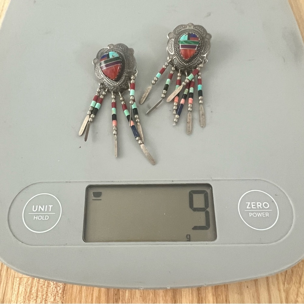 QT Sterling silver Native American dangle fringe Southwestern earrings on posts - Picture 10 of 10